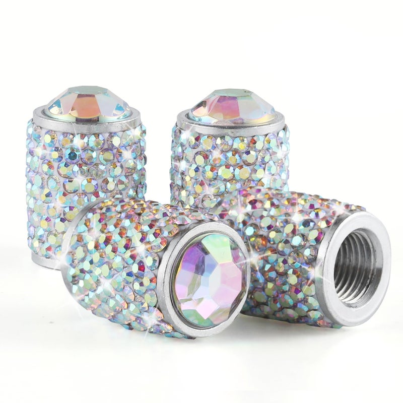 alpmosn Car Wheel Tire Valve Caps  4 PCS Bling Tire Valve Caps  Crystal Tire Caps Shinny Rhinestone for Women  Universal Car Dustproof Tire Valve Caps for Cars  Trucks  SUV and Motorcycles (AB) - Image 1